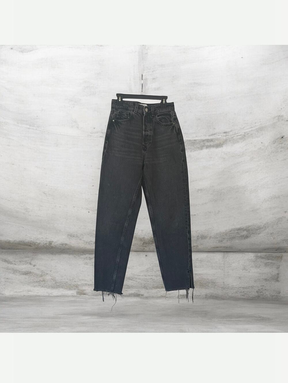 Zara Black Denim High Waisted Straight Leg Size 2